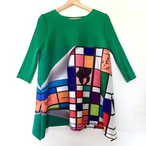 Green Artsy Stretch Accordion 3/4 Sleeve Top M / L